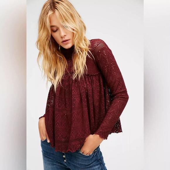 Free People Beach About Time Top Burgundy Lace Tunic Top Small - Picture 1 of 8